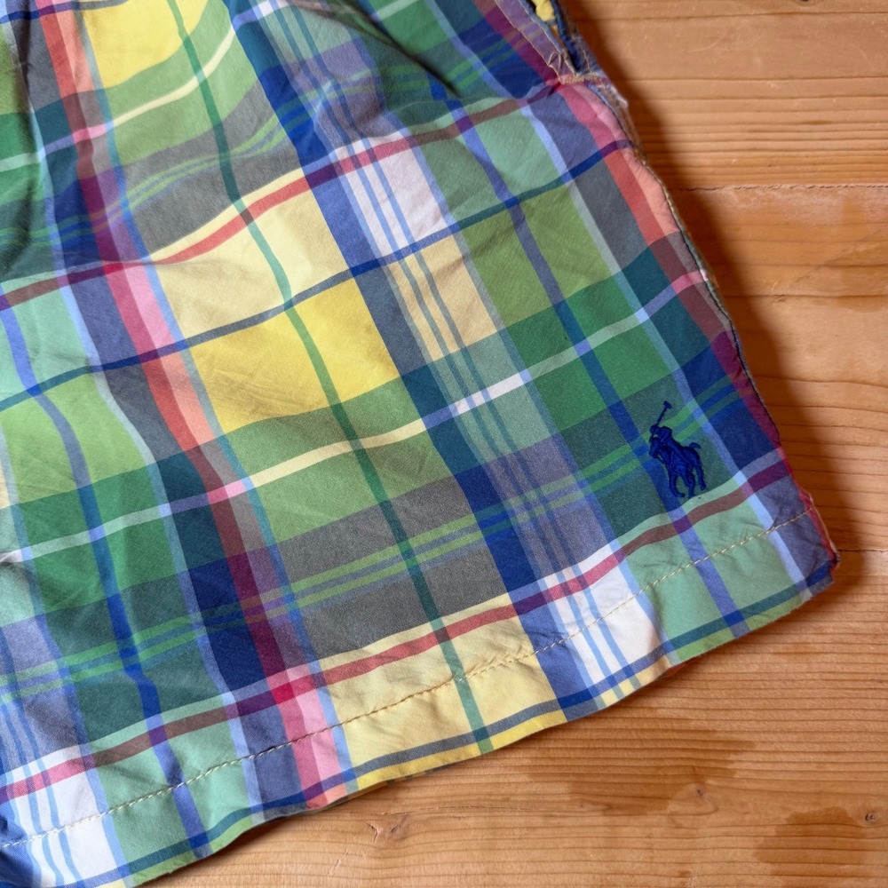 Polo Ralph Lauren Mens Plaid Swim Trunks Green Blue Yellow Size‎ L 5.5 Inseam